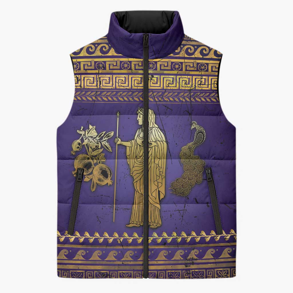 Hera Sleeveless Puffer Jacket Goddess With Ancient Greek Pattern - Wonder Print Shop