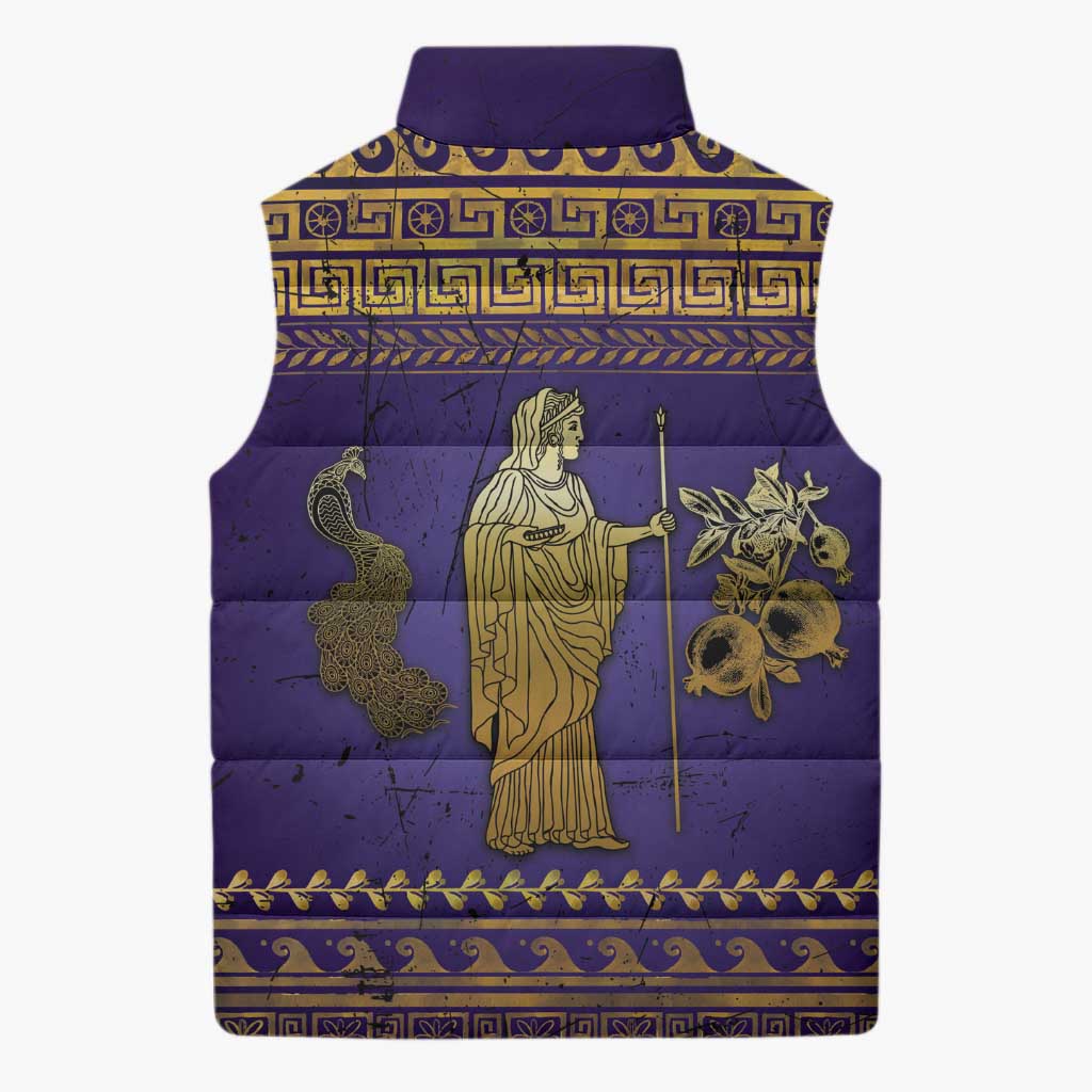 Hera Sleeveless Puffer Jacket Goddess With Ancient Greek Pattern - Wonder Print Shop