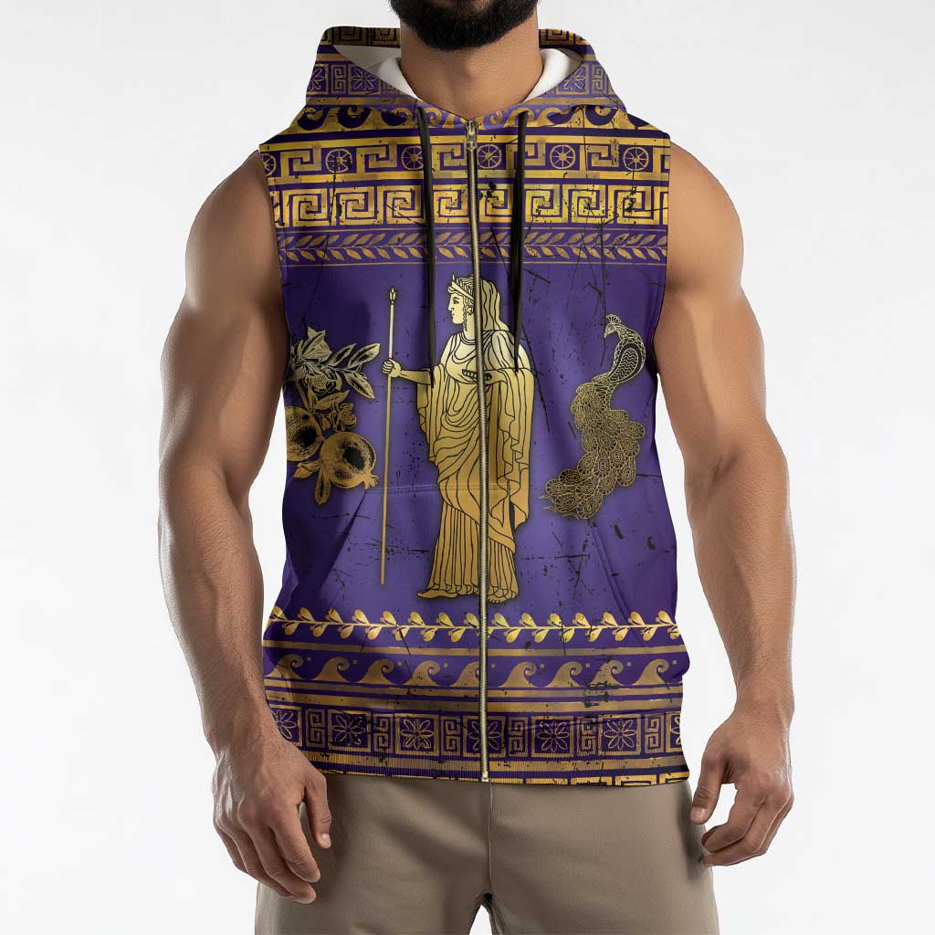 Hera Sleeveless Zip Hoodie Goddess With Ancient Greek Pattern - Wonder Print Shop