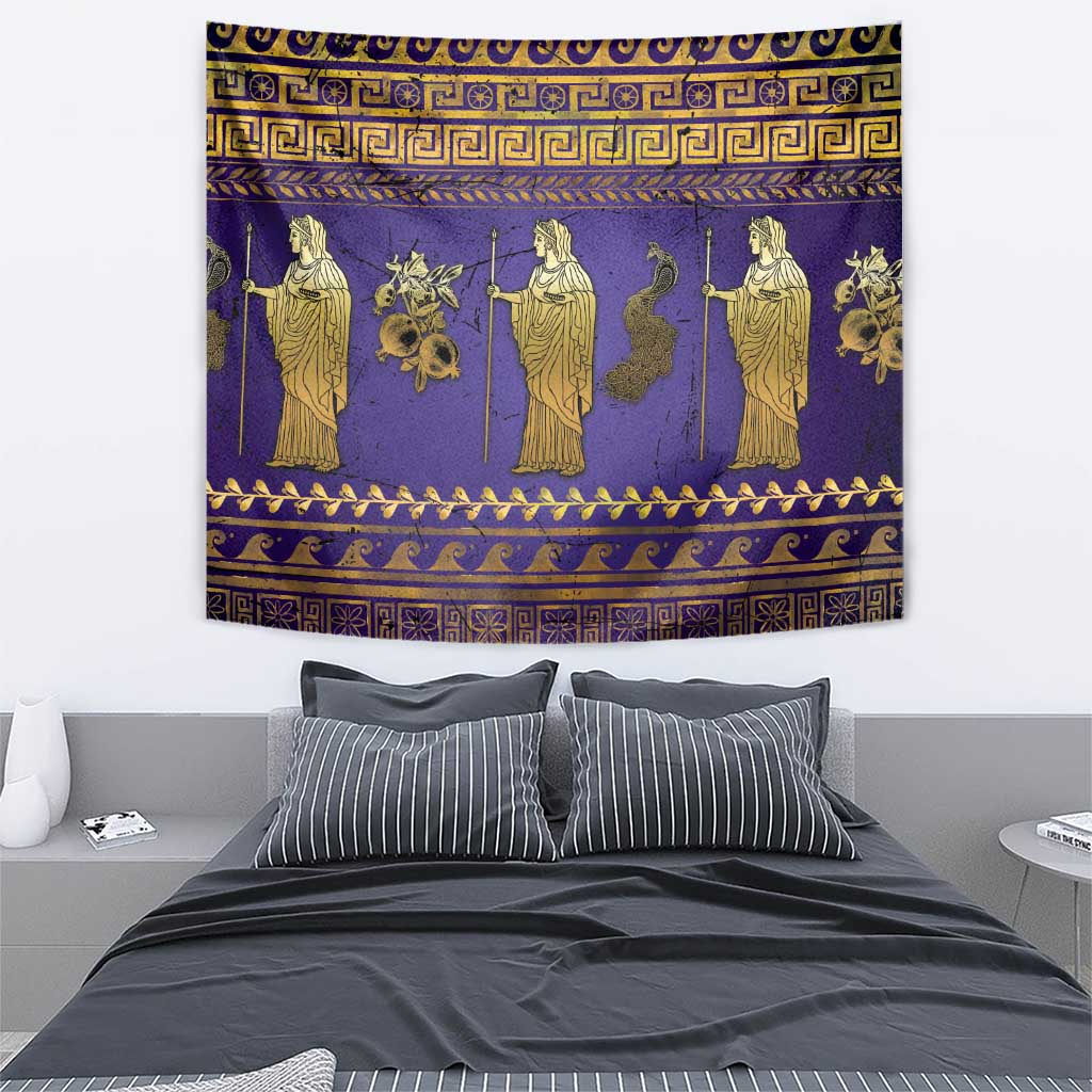 Hera Tapestry Goddess With Ancient Greek Pattern - Wonder Print Shop