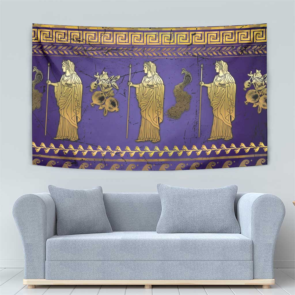 Hera Tapestry Goddess With Ancient Greek Pattern - Wonder Print Shop