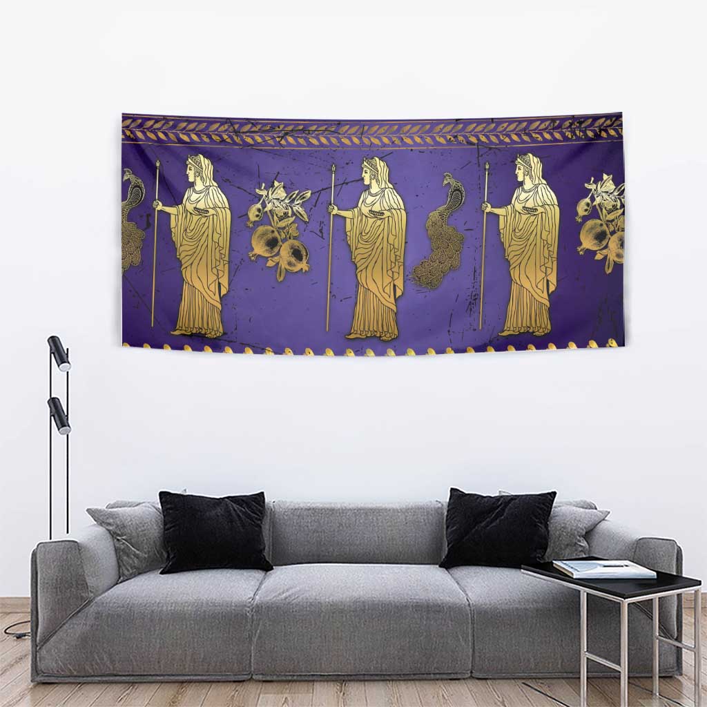 Hera Tapestry Goddess With Ancient Greek Pattern - Wonder Print Shop