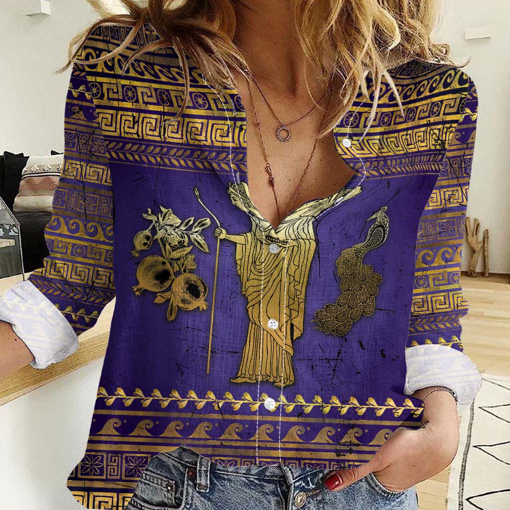 Hera Women Casual Shirt Goddess With Ancient Greek Pattern - Wonder Print Shop