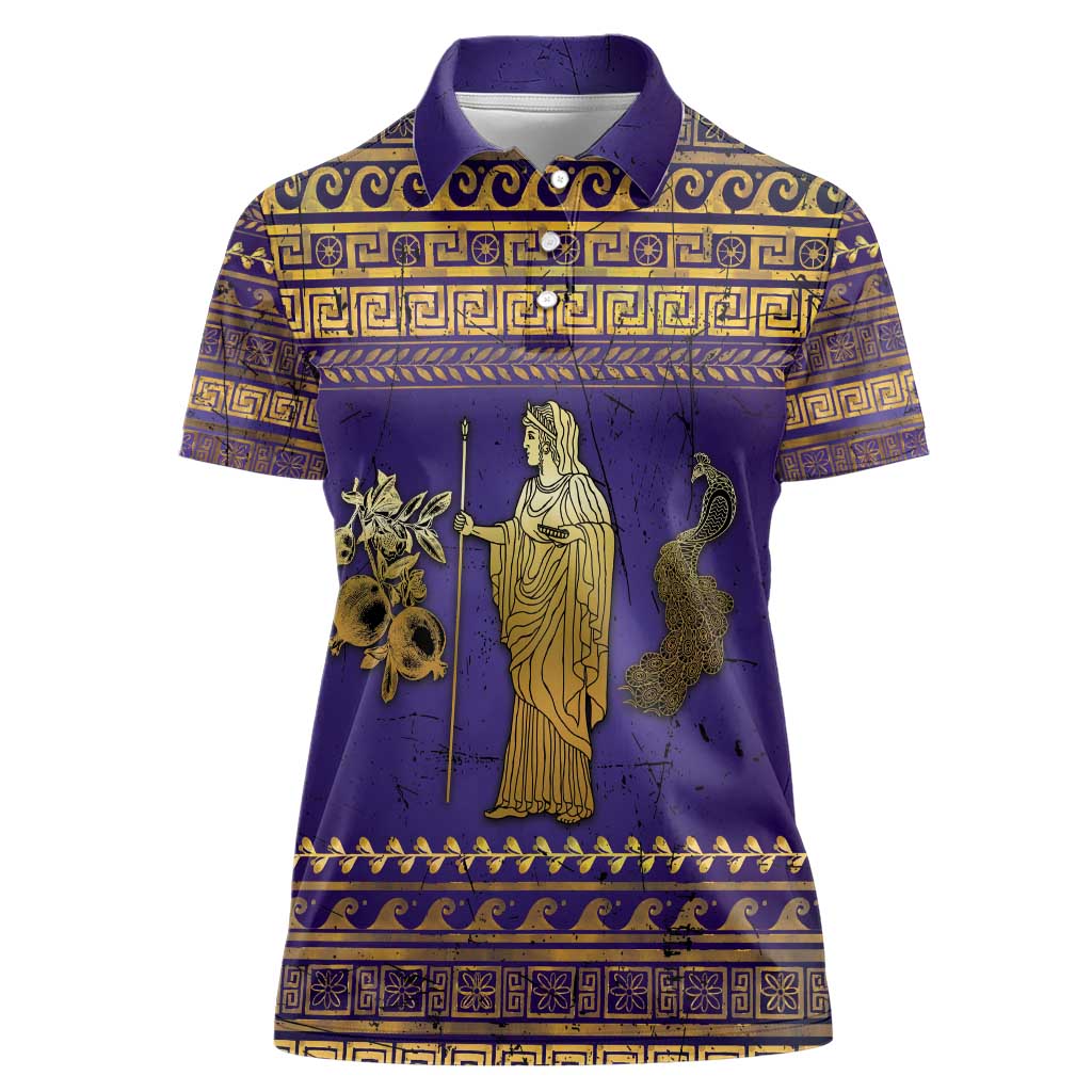 Hera Women Polo Shirt Goddess With Ancient Greek Pattern - Wonder Print Shop