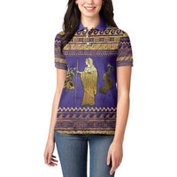 Hera Women Polo Shirt Goddess With Ancient Greek Pattern - Wonder Print Shop