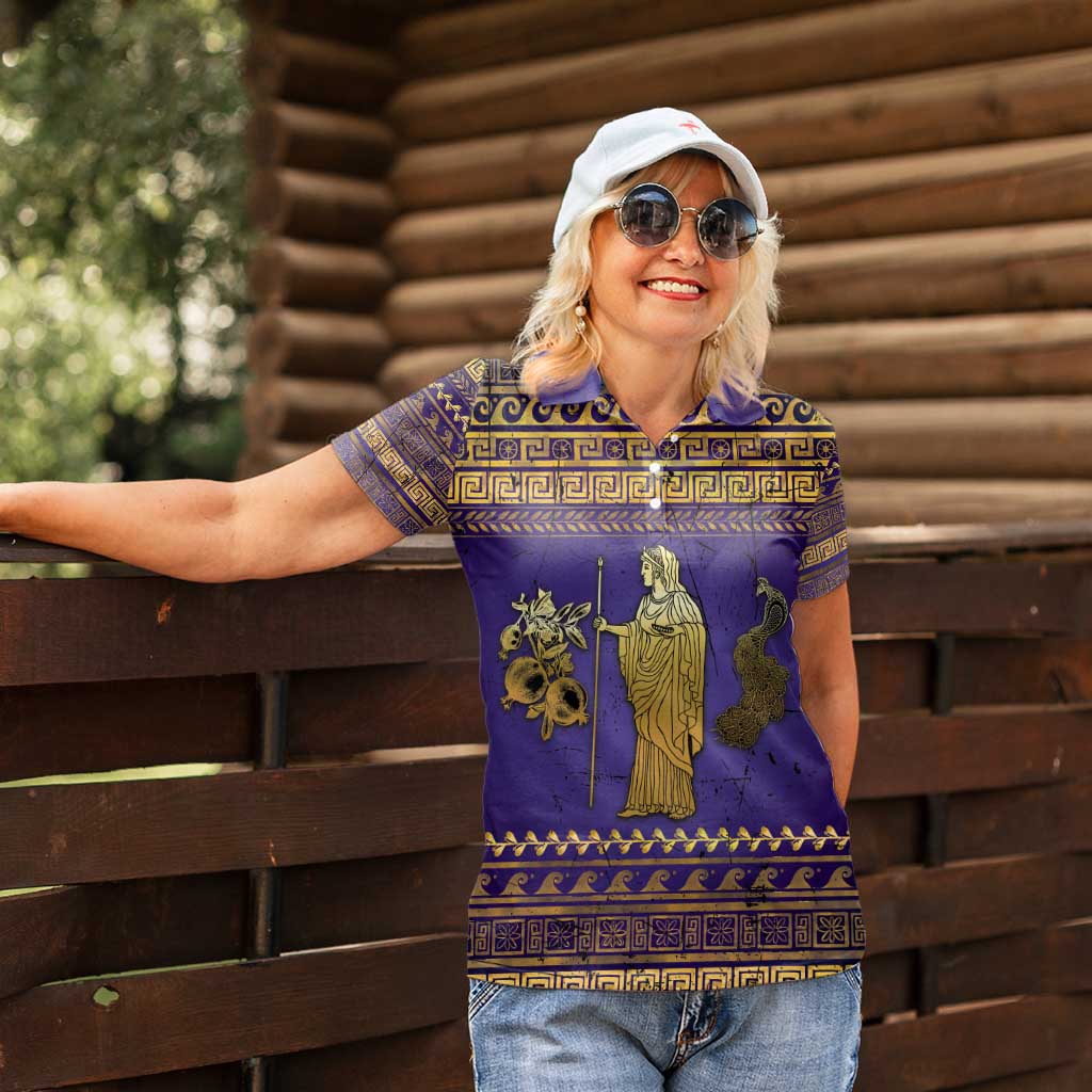 Hera Women Polo Shirt Goddess With Ancient Greek Pattern - Wonder Print Shop