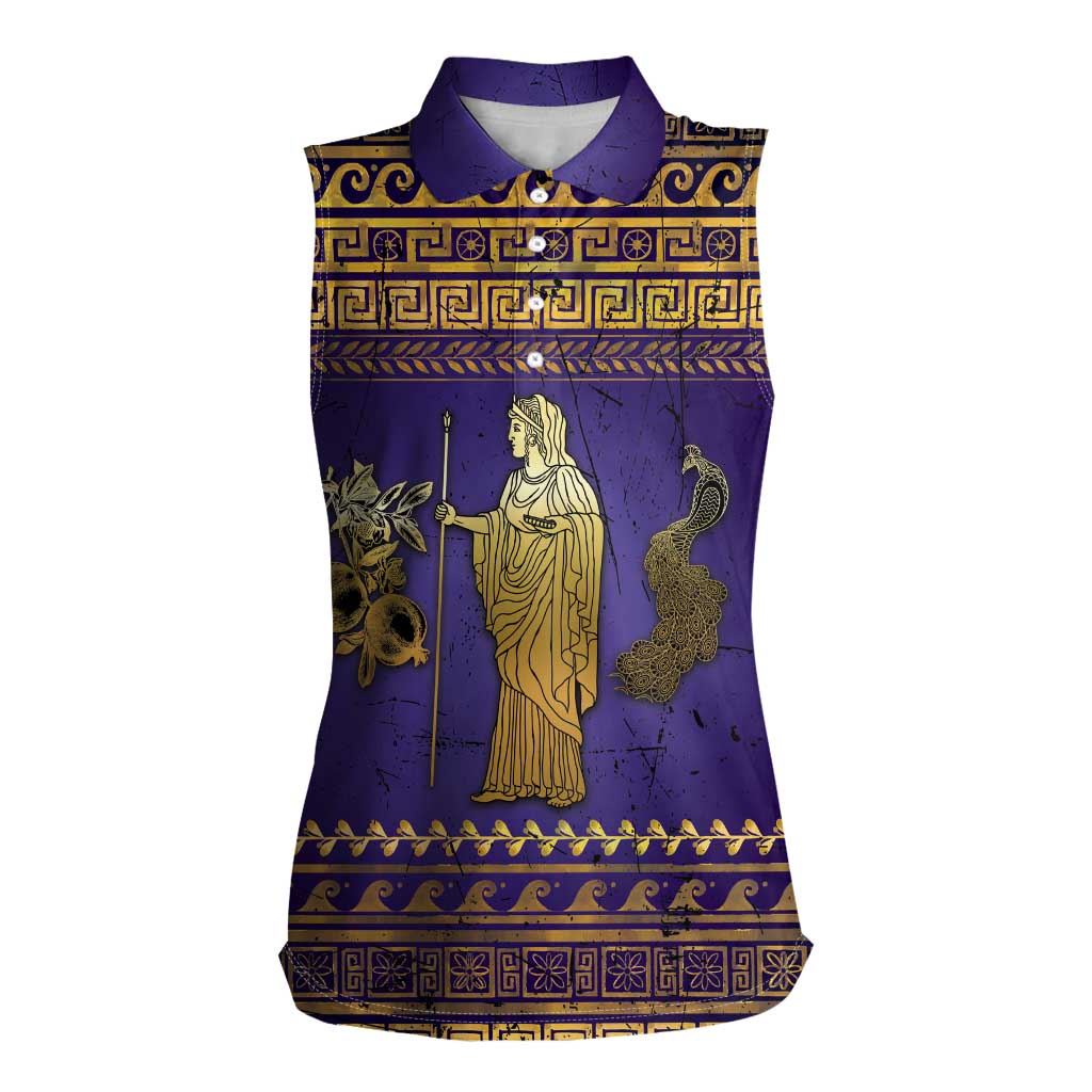 Hera Women Sleeveless Polo Shirt Goddess With Ancient Greek Pattern - Wonder Print Shop