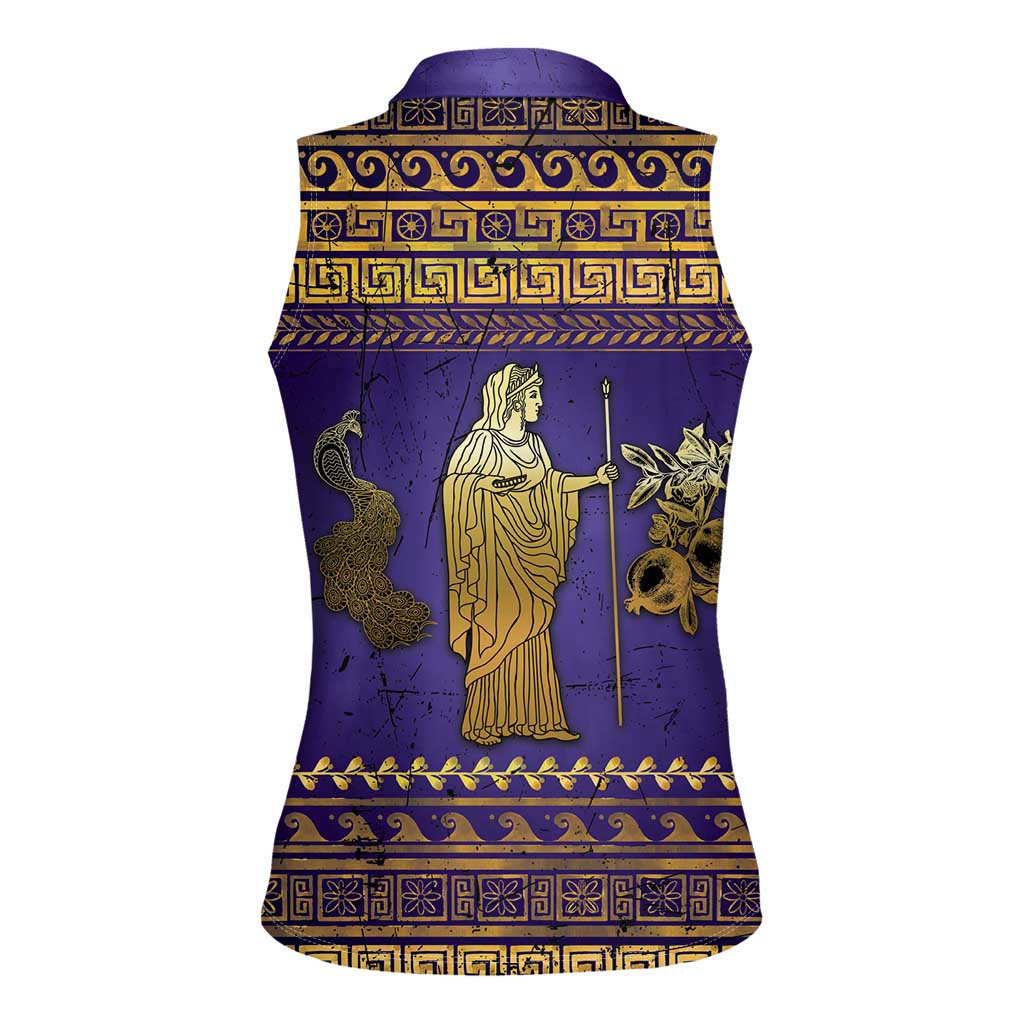 Hera Women Sleeveless Polo Shirt Goddess With Ancient Greek Pattern - Wonder Print Shop