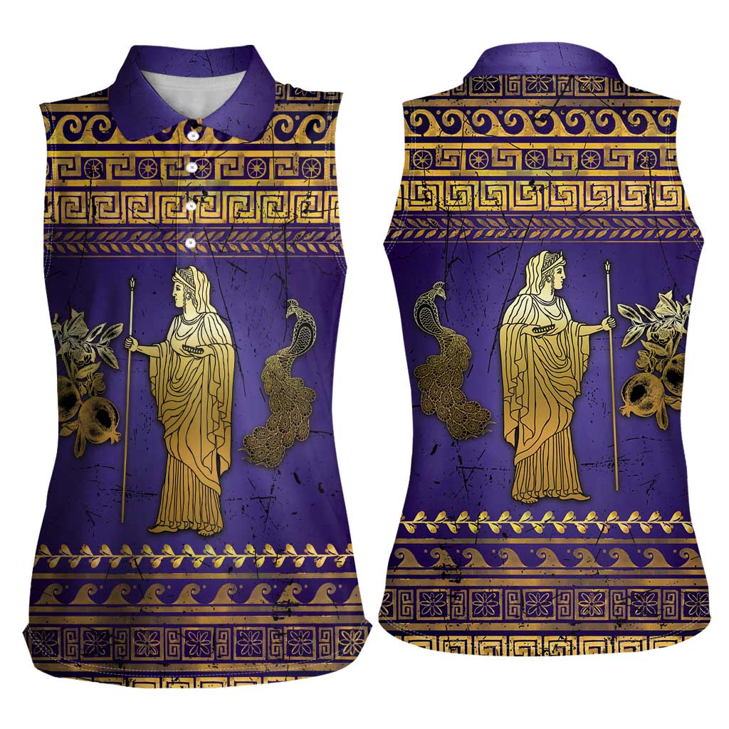 Hera Women Sleeveless Polo Shirt Goddess With Ancient Greek Pattern - Wonder Print Shop