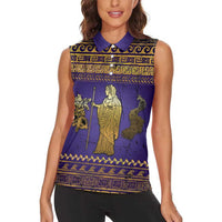 Hera Women Sleeveless Polo Shirt Goddess With Ancient Greek Pattern - Wonder Print Shop