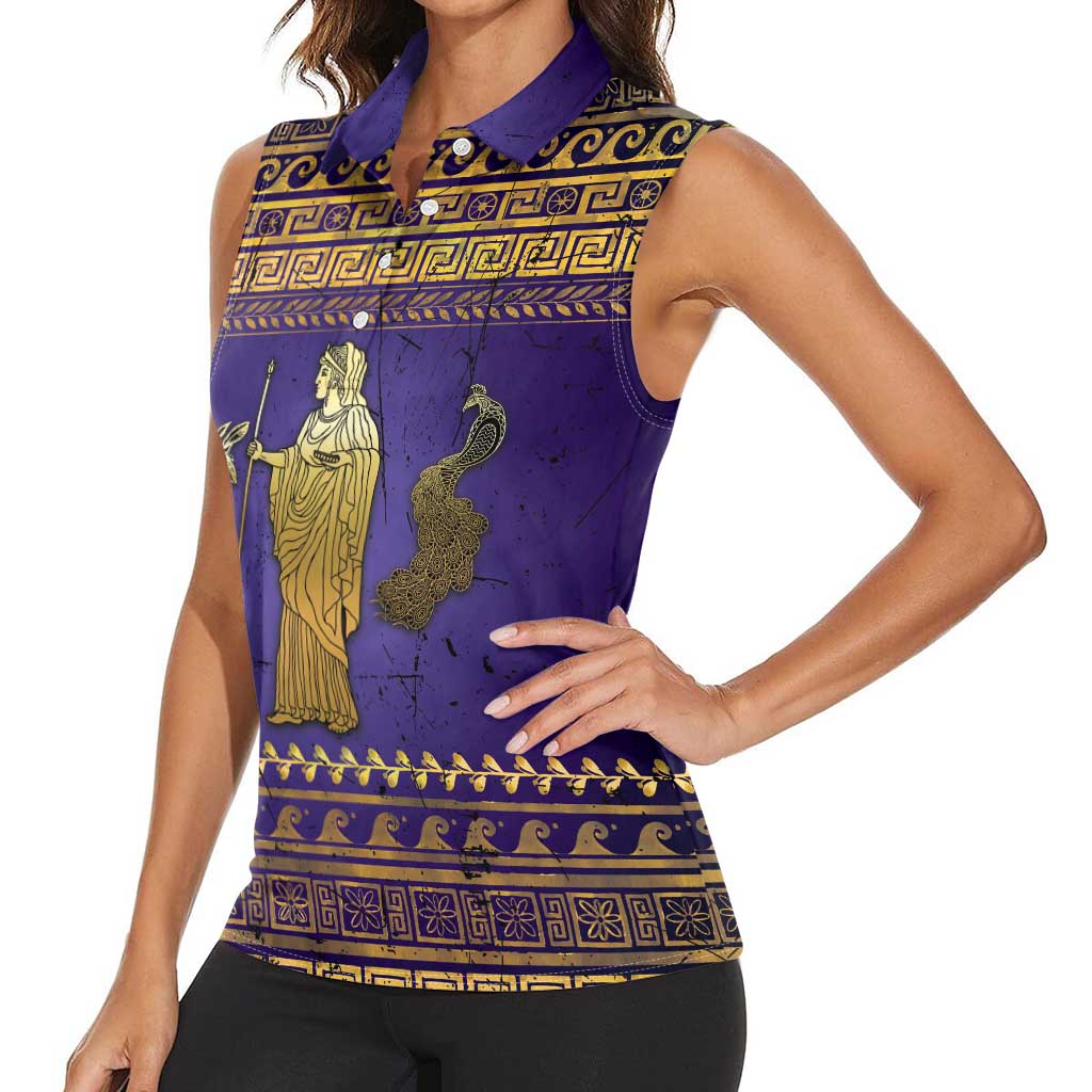 Hera Women Sleeveless Polo Shirt Goddess With Ancient Greek Pattern - Wonder Print Shop