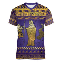 Hera Women V-Neck T-Shirt Goddess With Ancient Greek Pattern - Wonder Print Shop