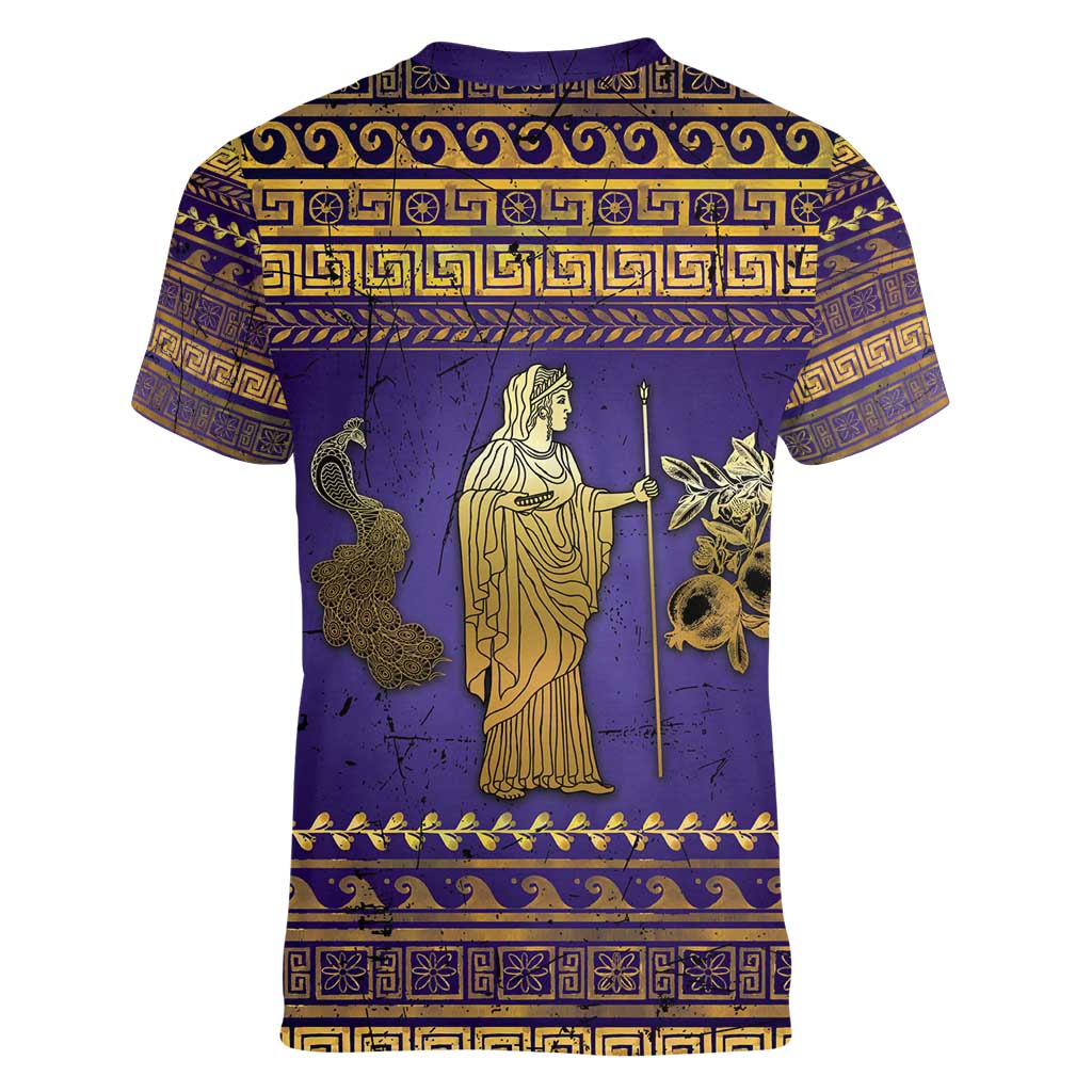 Hera Women V-Neck T-Shirt Goddess With Ancient Greek Pattern - Wonder Print Shop