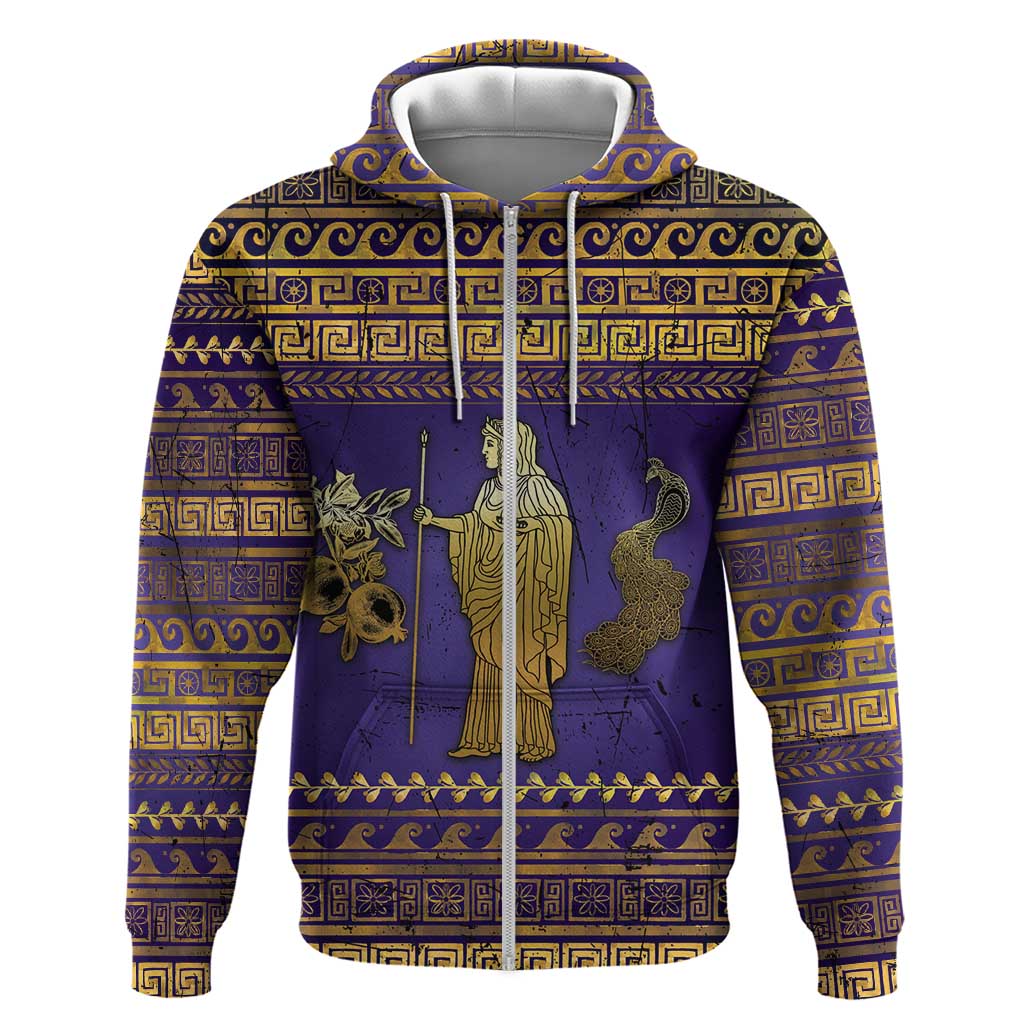 Hera Zip Hoodie Goddess With Ancient Greek Pattern - Wonder Print Shop