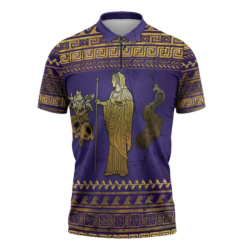 Hera Zipper Polo Shirt Goddess With Ancient Greek Pattern - Wonder Print Shop