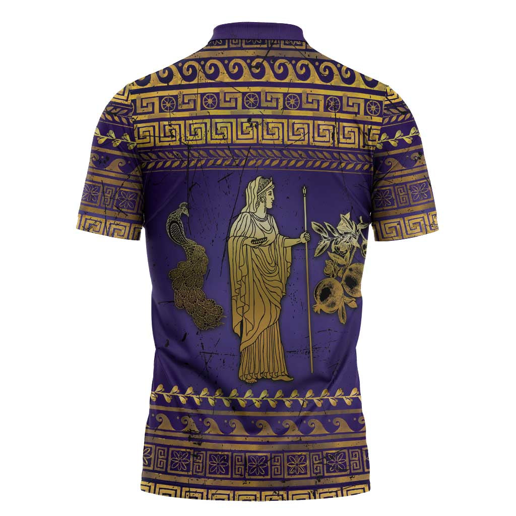 Hera Zipper Polo Shirt Goddess With Ancient Greek Pattern - Wonder Print Shop
