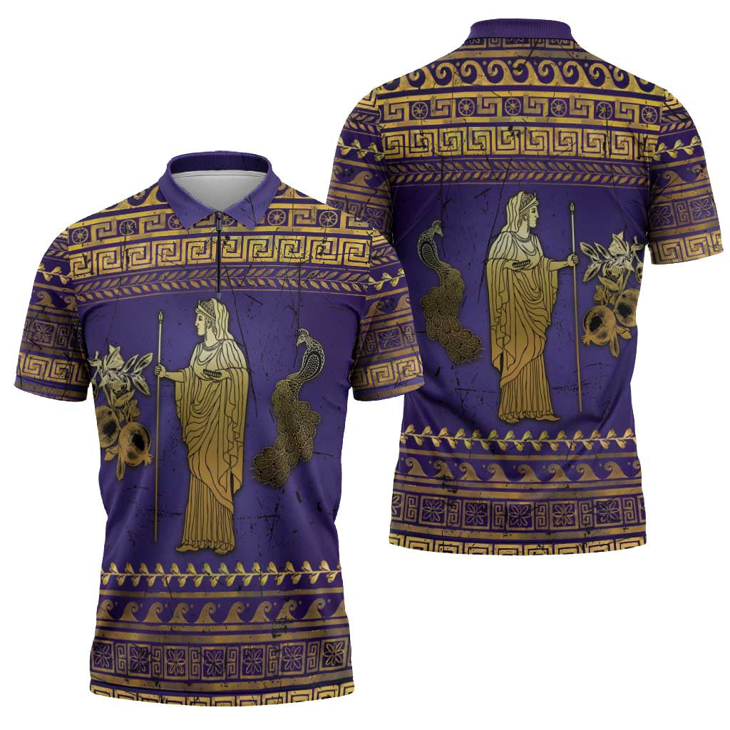 Hera Zipper Polo Shirt Goddess With Ancient Greek Pattern - Wonder Print Shop