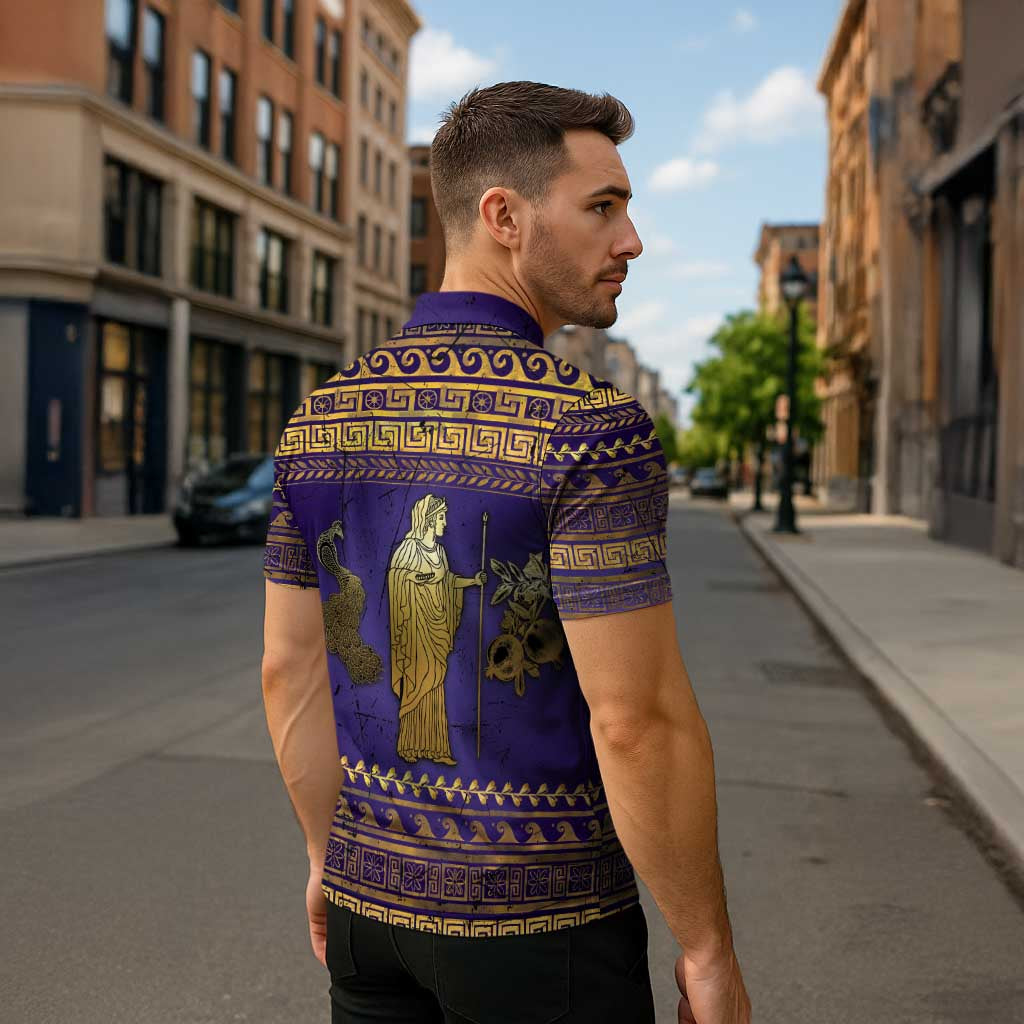 Hera Zipper Polo Shirt Goddess With Ancient Greek Pattern - Wonder Print Shop