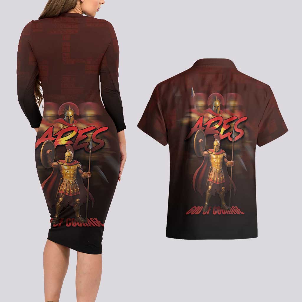 Ancient Greek Ares Couples Matching Long Sleeve Bodycon Dress and Hawaiian Shirt God Of War And Courage - Wonder Print Shop