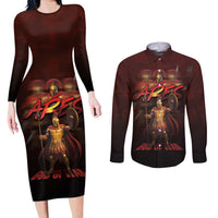 Ancient Greek Ares Couples Matching Long Sleeve Bodycon Dress and Long Sleeve Button Shirt God Of War And Courage - Wonder Print Shop