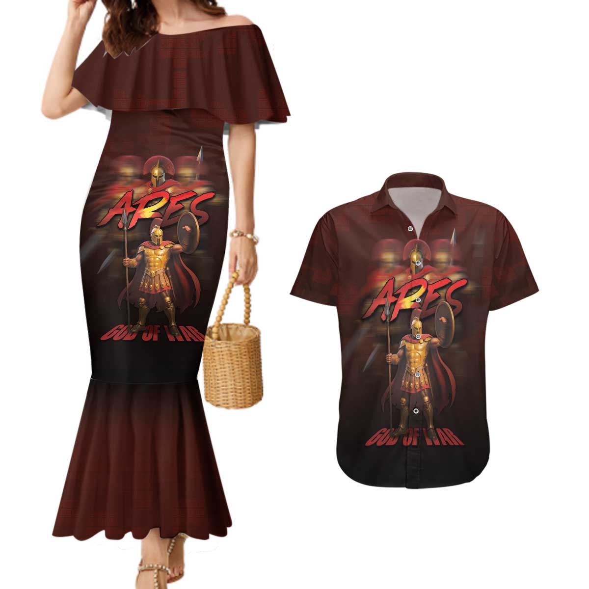 Ancient Greek Ares Couples Matching Mermaid Dress and Hawaiian Shirt God Of War And Courage - Wonder Print Shop
