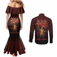 Ancient Greek Ares Couples Matching Mermaid Dress and Long Sleeve Button Shirt God Of War And Courage - Wonder Print Shop