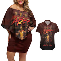Ancient Greek Ares Couples Matching Off Shoulder Short Dress and Hawaiian Shirt God Of War And Courage - Wonder Print Shop