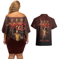 Ancient Greek Ares Couples Matching Off Shoulder Short Dress and Hawaiian Shirt God Of War And Courage - Wonder Print Shop