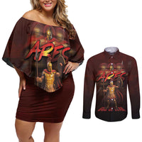 Ancient Greek Ares Couples Matching Off Shoulder Short Dress and Long Sleeve Button Shirt God Of War And Courage - Wonder Print Shop