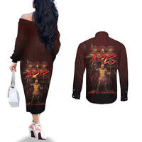 Ancient Greek Ares Couples Matching Off The Shoulder Long Sleeve Dress and Long Sleeve Button Shirt God Of War And Courage - Wonder Print Shop
