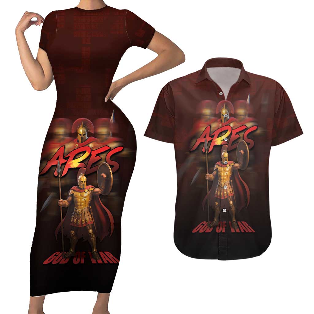 Ancient Greek Ares Couples Matching Short Sleeve Bodycon Dress and Hawaiian Shirt God Of War And Courage - Wonder Print Shop
