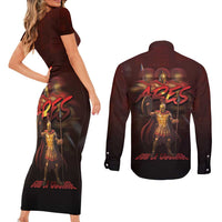 Ancient Greek Ares Couples Matching Short Sleeve Bodycon Dress and Long Sleeve Button Shirt God Of War And Courage - Wonder Print Shop