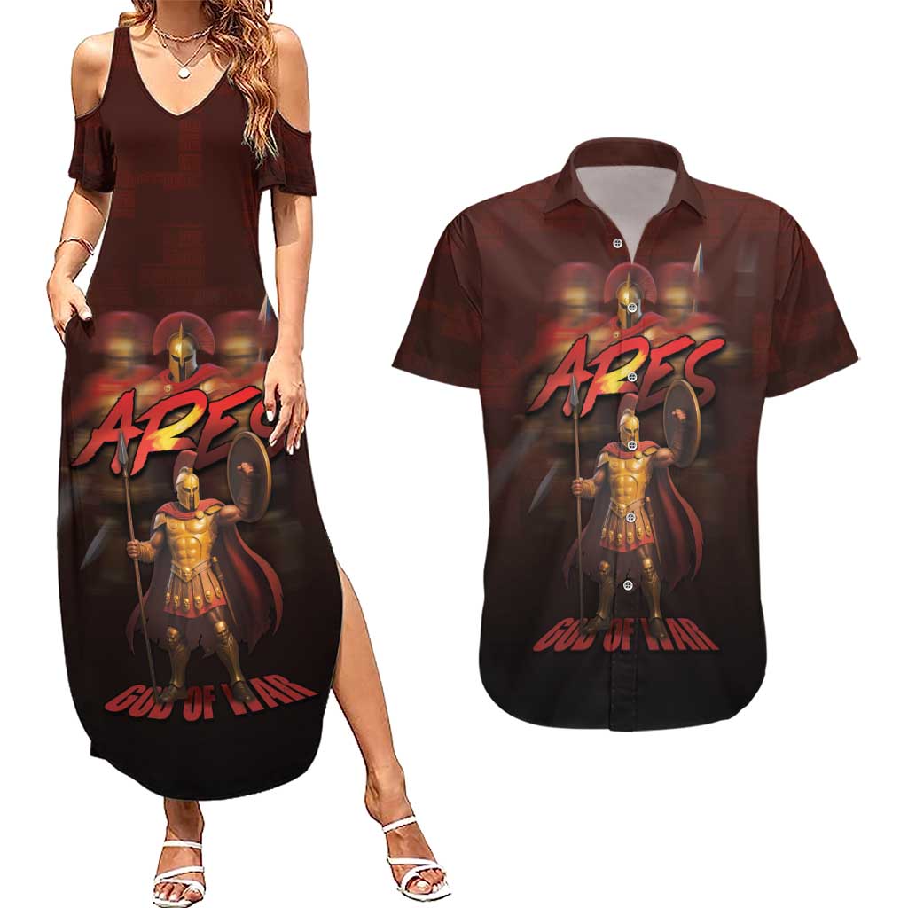 Ancient Greek Ares Couples Matching Summer Maxi Dress and Hawaiian Shirt God Of War And Courage - Wonder Print Shop