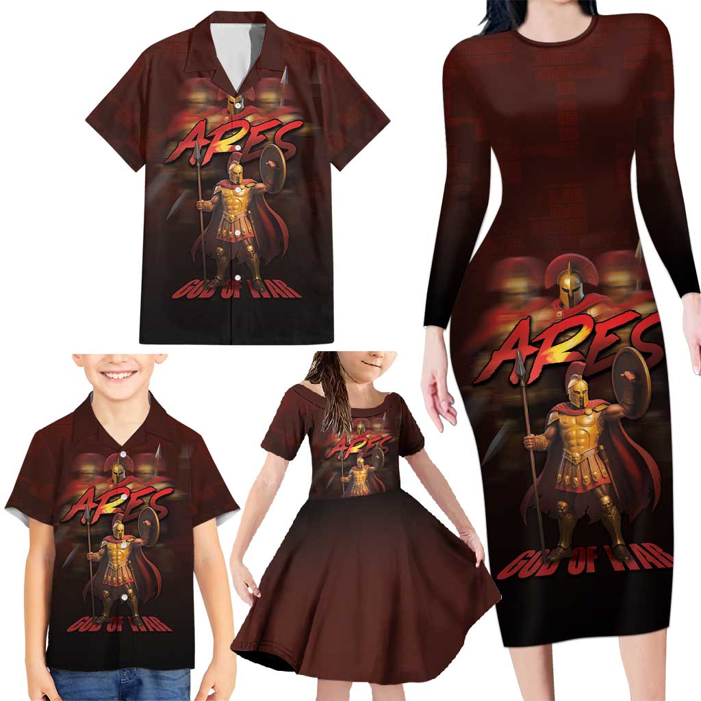 Ancient Greek Ares Family Matching Long Sleeve Bodycon Dress and Hawaiian Shirt God Of War And Courage - Wonder Print Shop