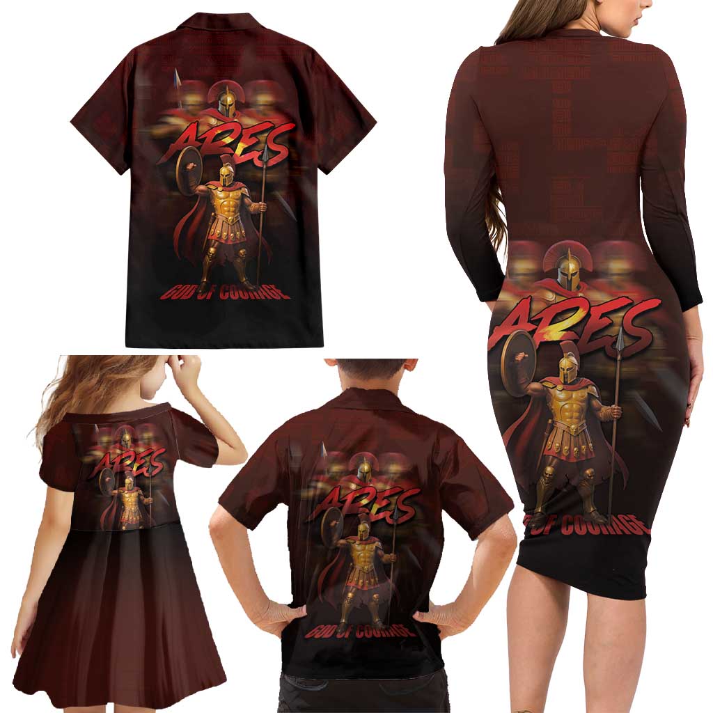 Ancient Greek Ares Family Matching Long Sleeve Bodycon Dress and Hawaiian Shirt God Of War And Courage - Wonder Print Shop