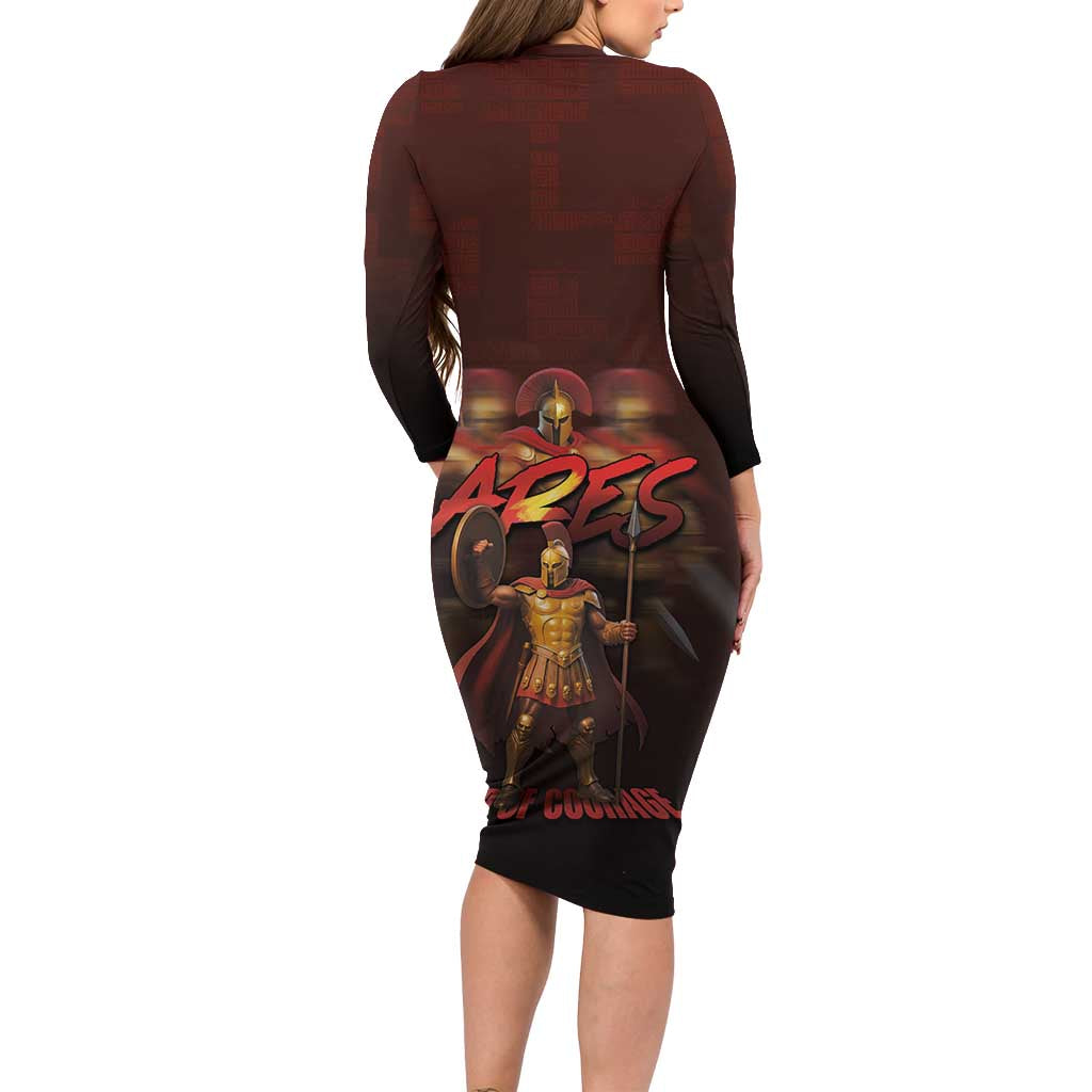 Ancient Greek Ares Family Matching Long Sleeve Bodycon Dress and Hawaiian Shirt God Of War And Courage - Wonder Print Shop