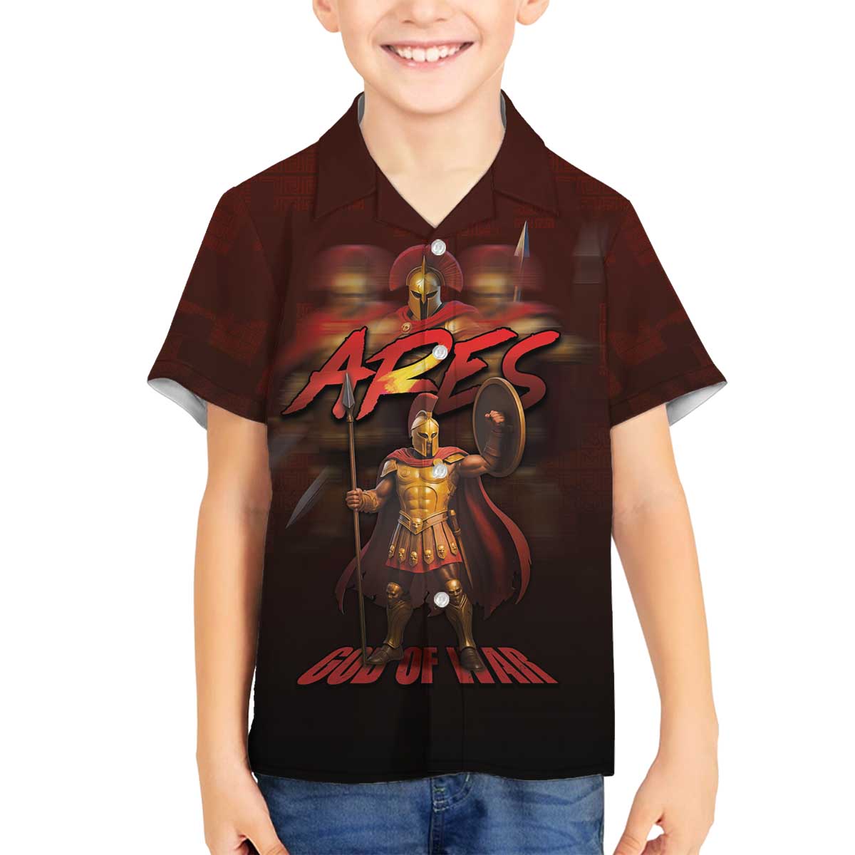 Ancient Greek Ares Family Matching Off The Shoulder Long Sleeve Dress and Hawaiian Shirt God Of War And Courage - Wonder Print Shop