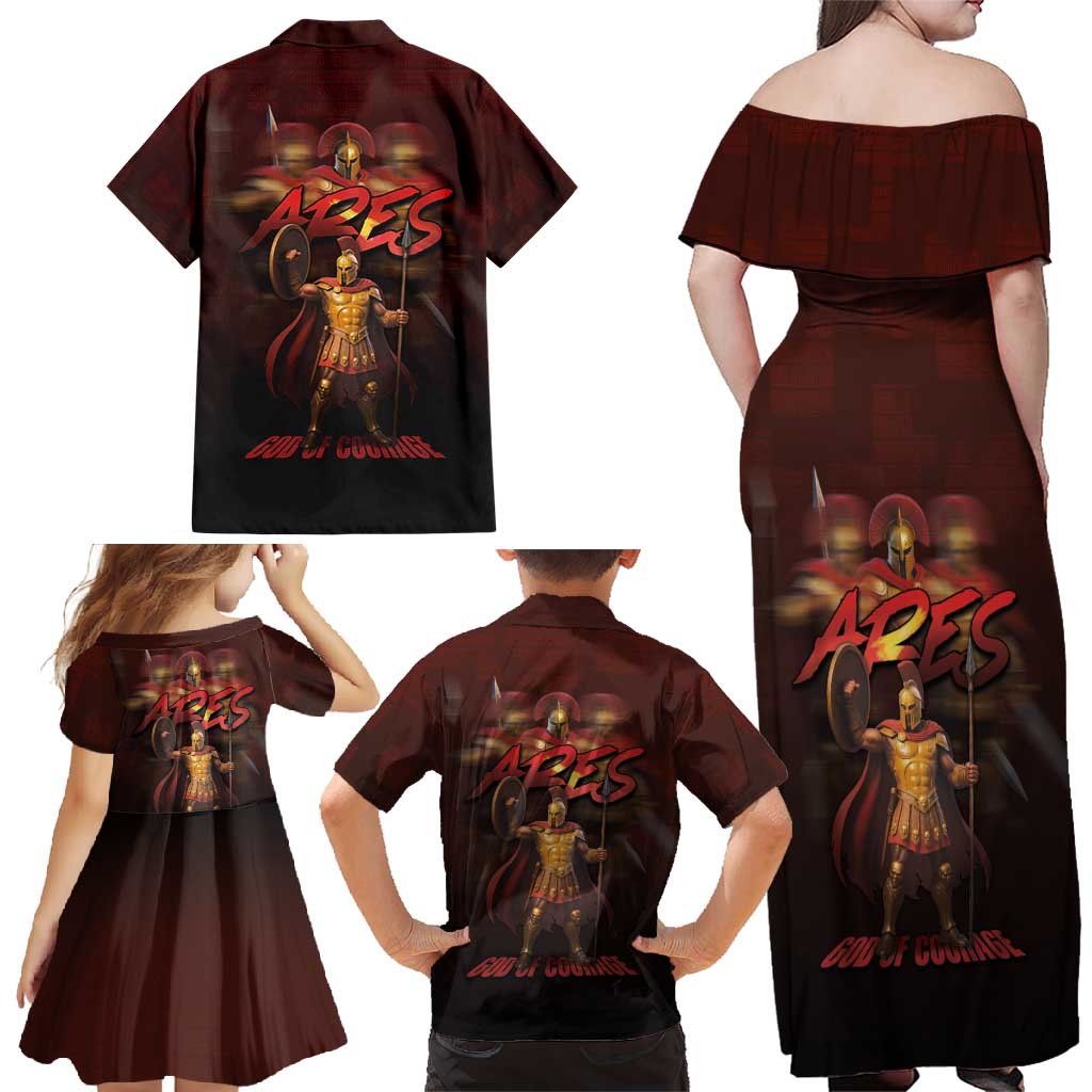 Ancient Greek Ares Family Matching Off Shoulder Maxi Dress and Hawaiian Shirt God Of War And Courage - Wonder Print Shop