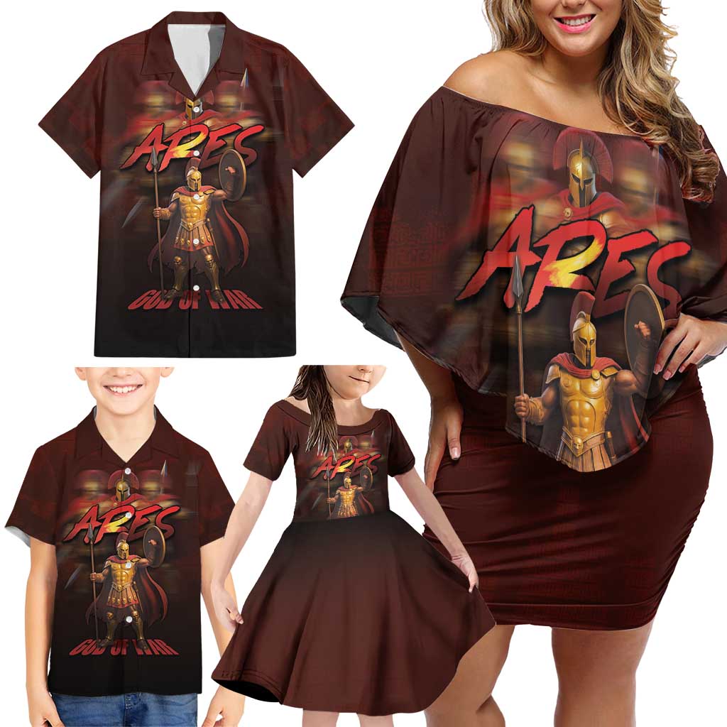 Ancient Greek Ares Family Matching Off Shoulder Short Dress and Hawaiian Shirt God Of War And Courage - Wonder Print Shop