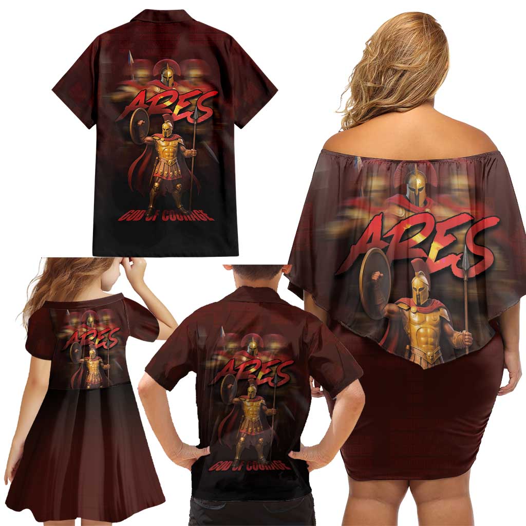 Ancient Greek Ares Family Matching Off Shoulder Short Dress and Hawaiian Shirt God Of War And Courage - Wonder Print Shop