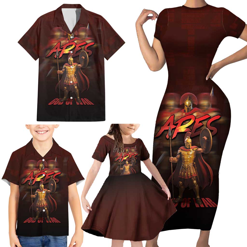 Ancient Greek Ares Family Matching Short Sleeve Bodycon Dress and Hawaiian Shirt God Of War And Courage - Wonder Print Shop