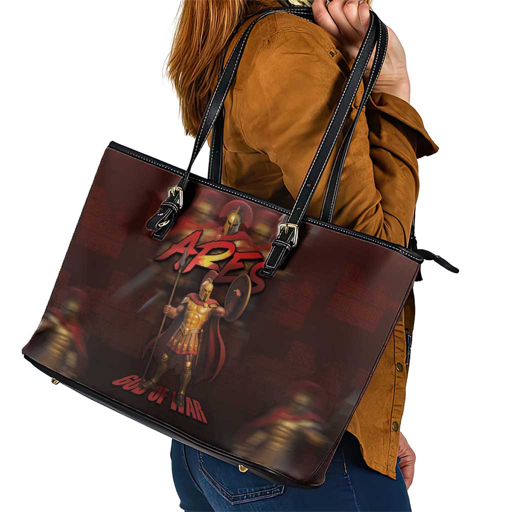 Ancient Greek Ares Leather Tote Bag God Of War And Courage - Wonder Print Shop