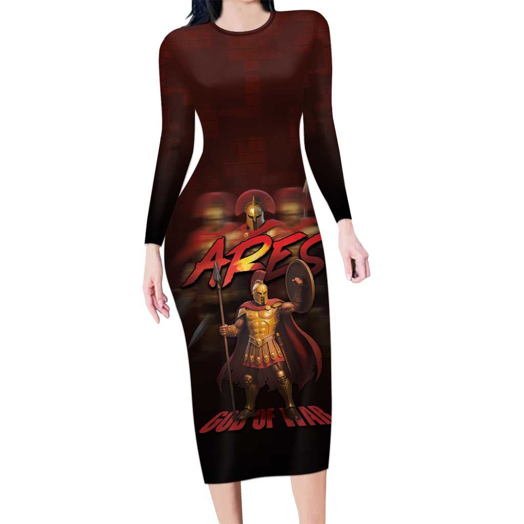 Ancient Greek Ares Long Sleeve Bodycon Dress God Of War And Courage - Wonder Print Shop