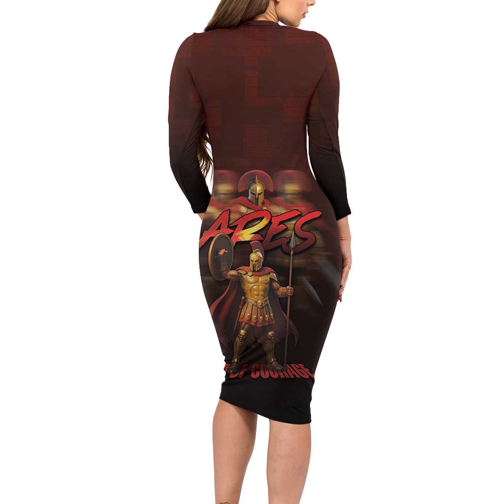 Ancient Greek Ares Long Sleeve Bodycon Dress God Of War And Courage - Wonder Print Shop