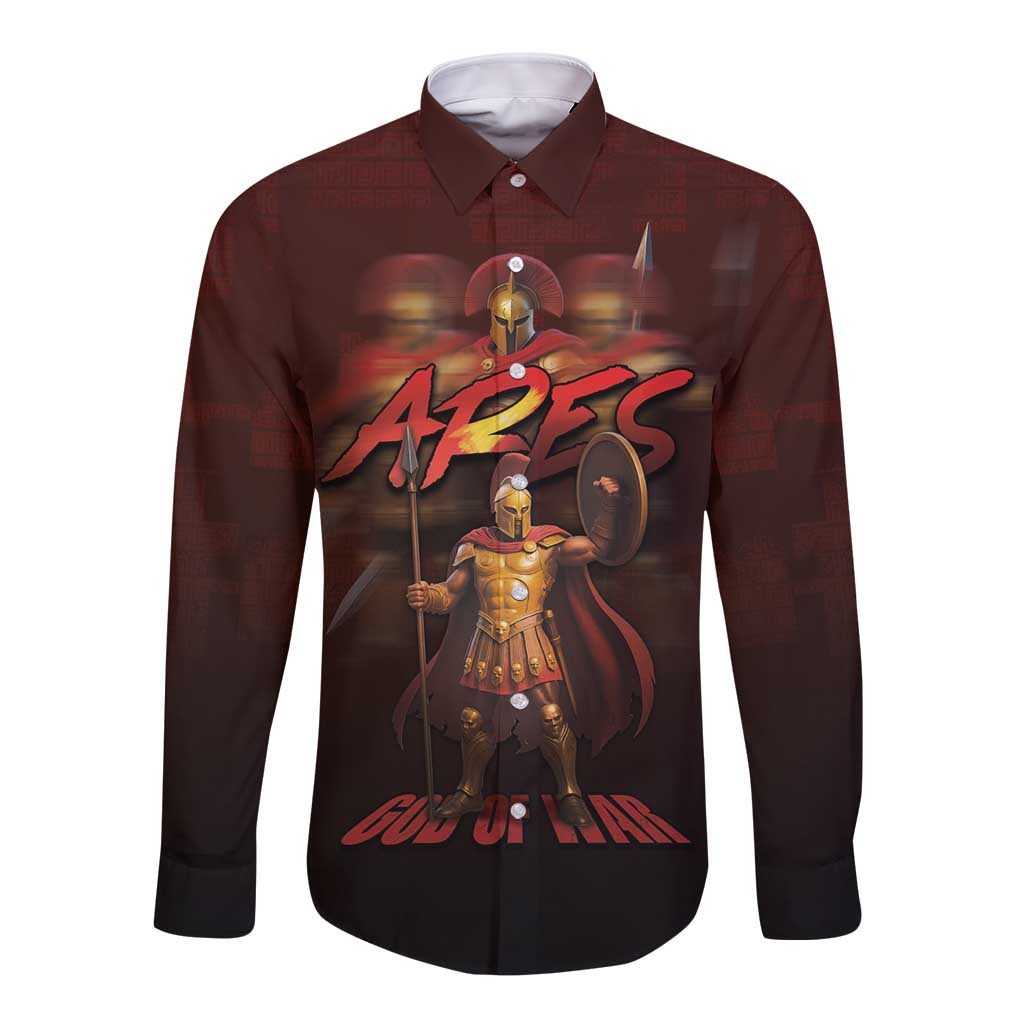 Ancient Greek Ares Long Sleeve Button Shirt God Of War And Courage - Wonder Print Shop