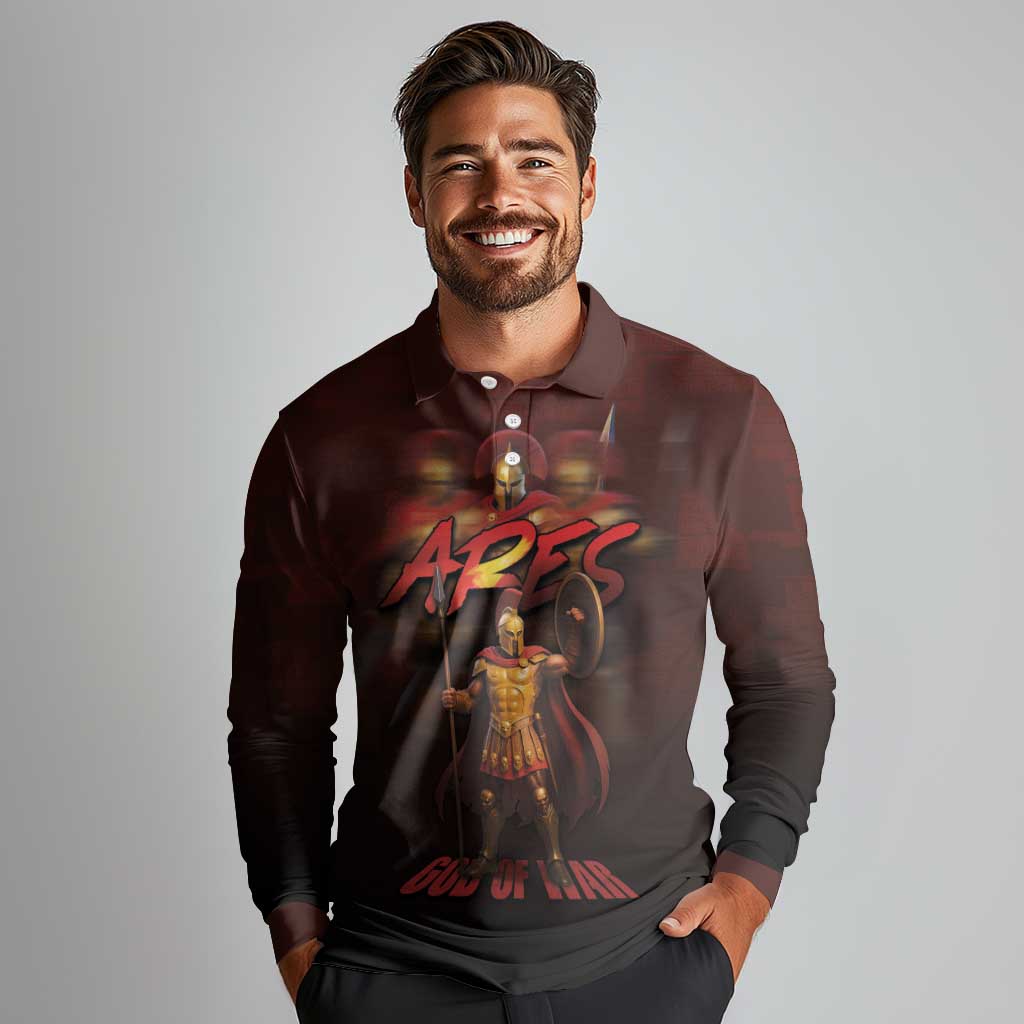 Ancient Greek Ares Long Sleeve Polo Shirt God Of War And Courage - Wonder Print Shop