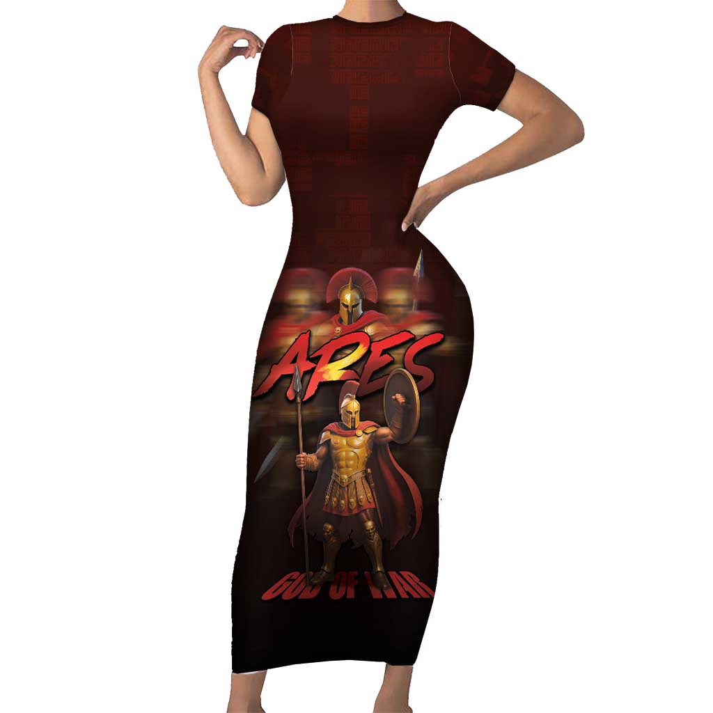 Ancient Greek Ares Short Sleeve Bodycon Dress God Of War And Courage - Wonder Print Shop