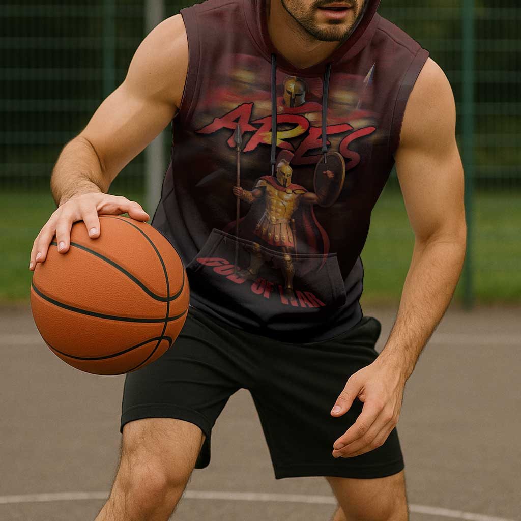 Ancient Greek Ares Sleeveless Hoodie God Of War And Courage - Wonder Print Shop