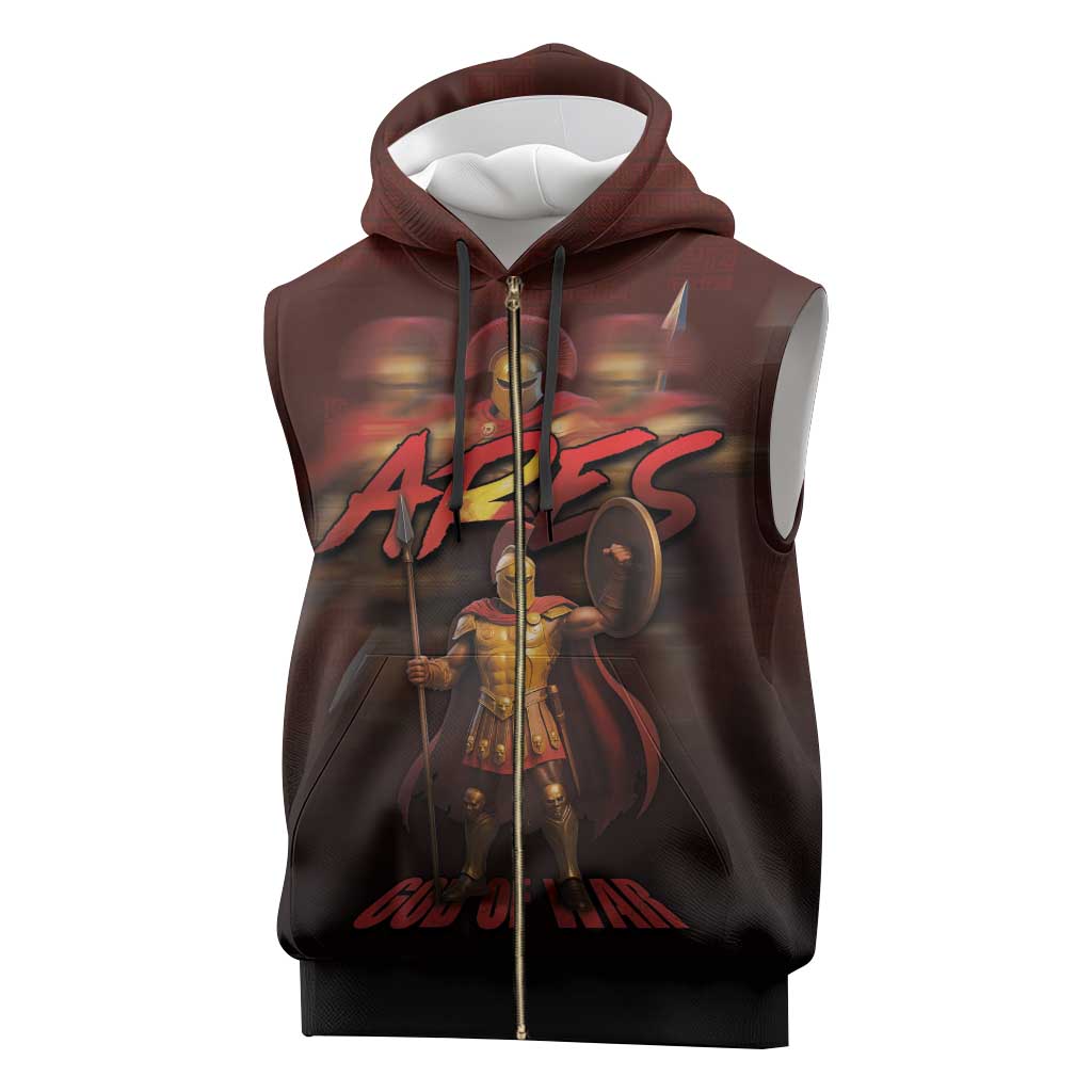 Ancient Greek Ares Sleeveless Zip Hoodie God Of War And Courage - Wonder Print Shop