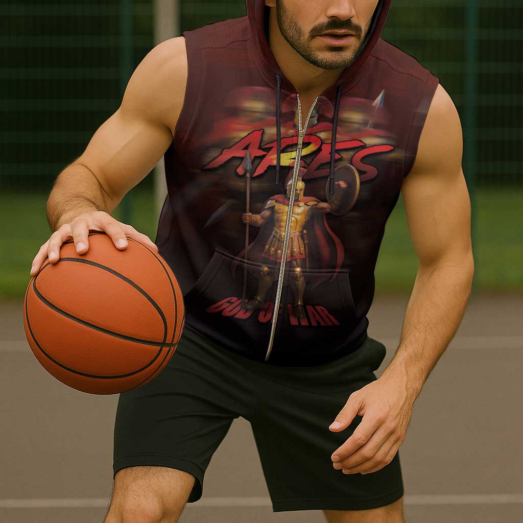 Ancient Greek Ares Sleeveless Zip Hoodie God Of War And Courage - Wonder Print Shop